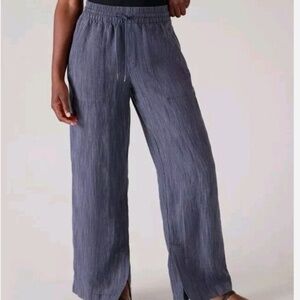 Athleta Retreat Linen Mid-Rise Elastic Waist Drawstring Wide-Leg Pants